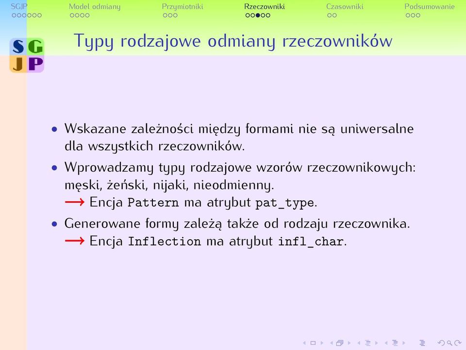 Wprowadzamy typy rodzajowe wzorów rzeczownikowych: męski, żeński, nijaki,