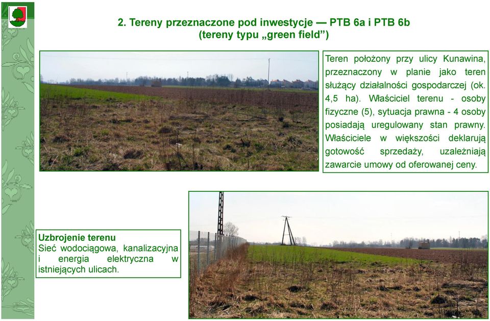 Właściciel terenu - osoby fizyczne (5), sytuacja prawna - 4 osoby posiadają uregulowany stan prawny.