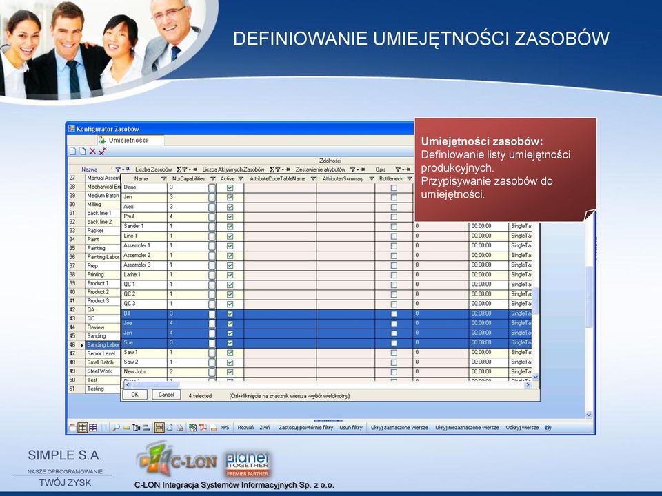 listy umiejętności produkcyjnych.