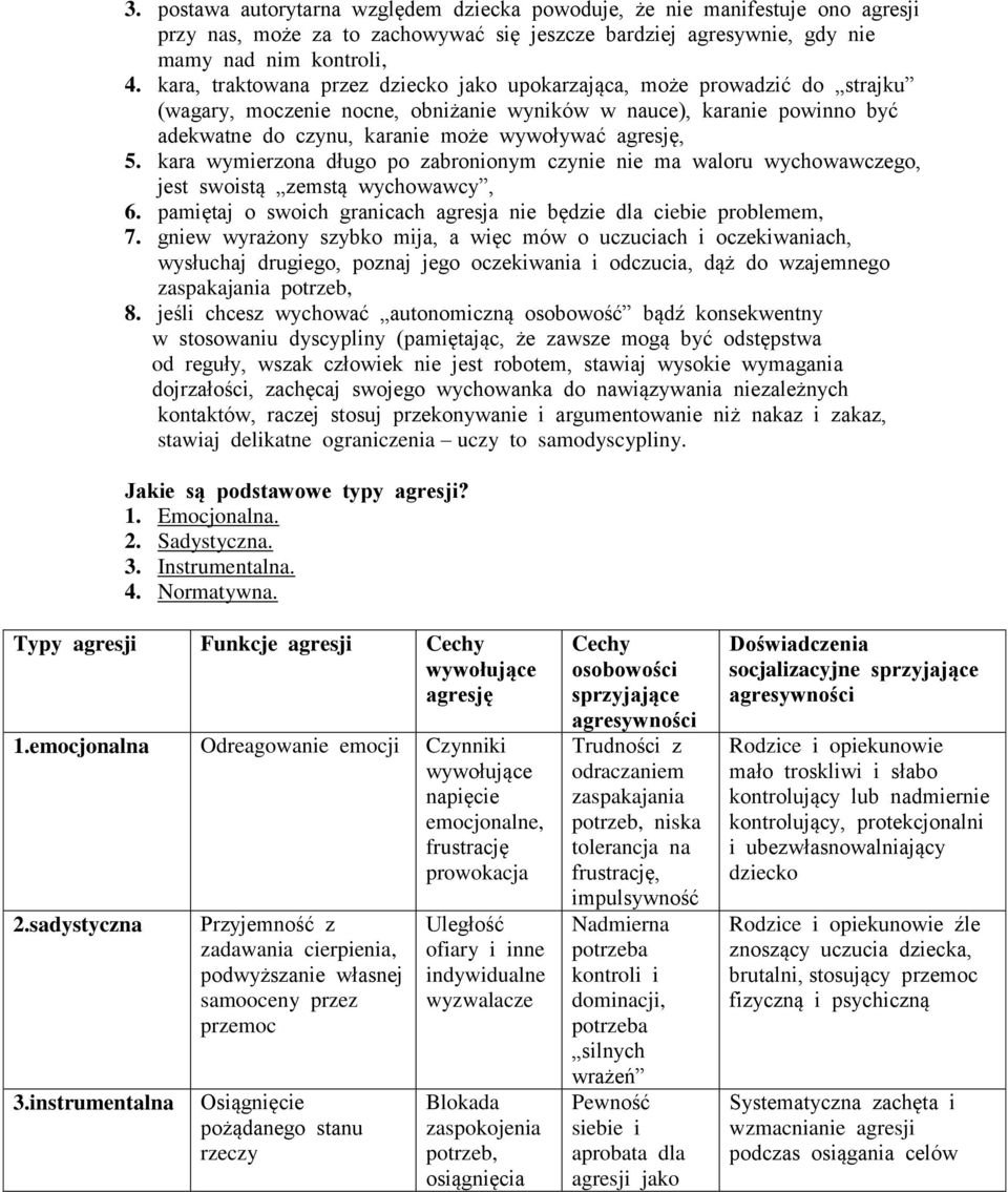 agresję, 5. kara wymierzona długo po zabronionym czynie nie ma waloru wychowawczego, jest swoistą zemstą wychowawcy, 6. pamiętaj o swoich granicach agresja nie będzie dla ciebie problemem, 7.