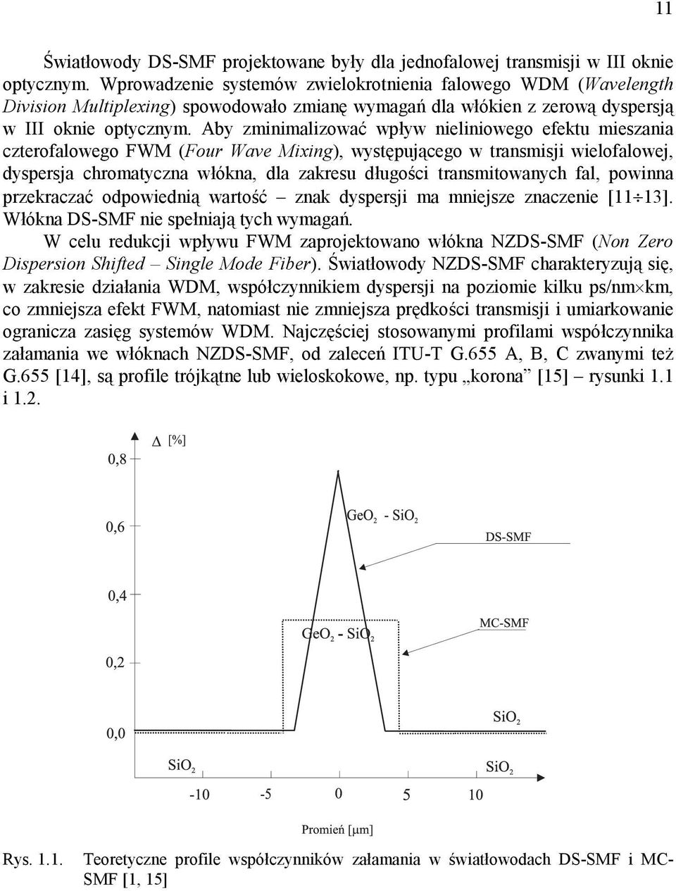 Aby zminimalizować wpływ nieliniowego efektu mieszania czterofalowego FWM (Four Wave Mixing), występującego w transmisji wielofalowej, dyspersja chromatyczna włókna, dla zakresu długości