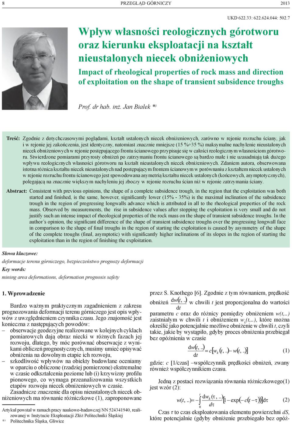 shape of transient subsidence troughs Prof. dr hab. inż.