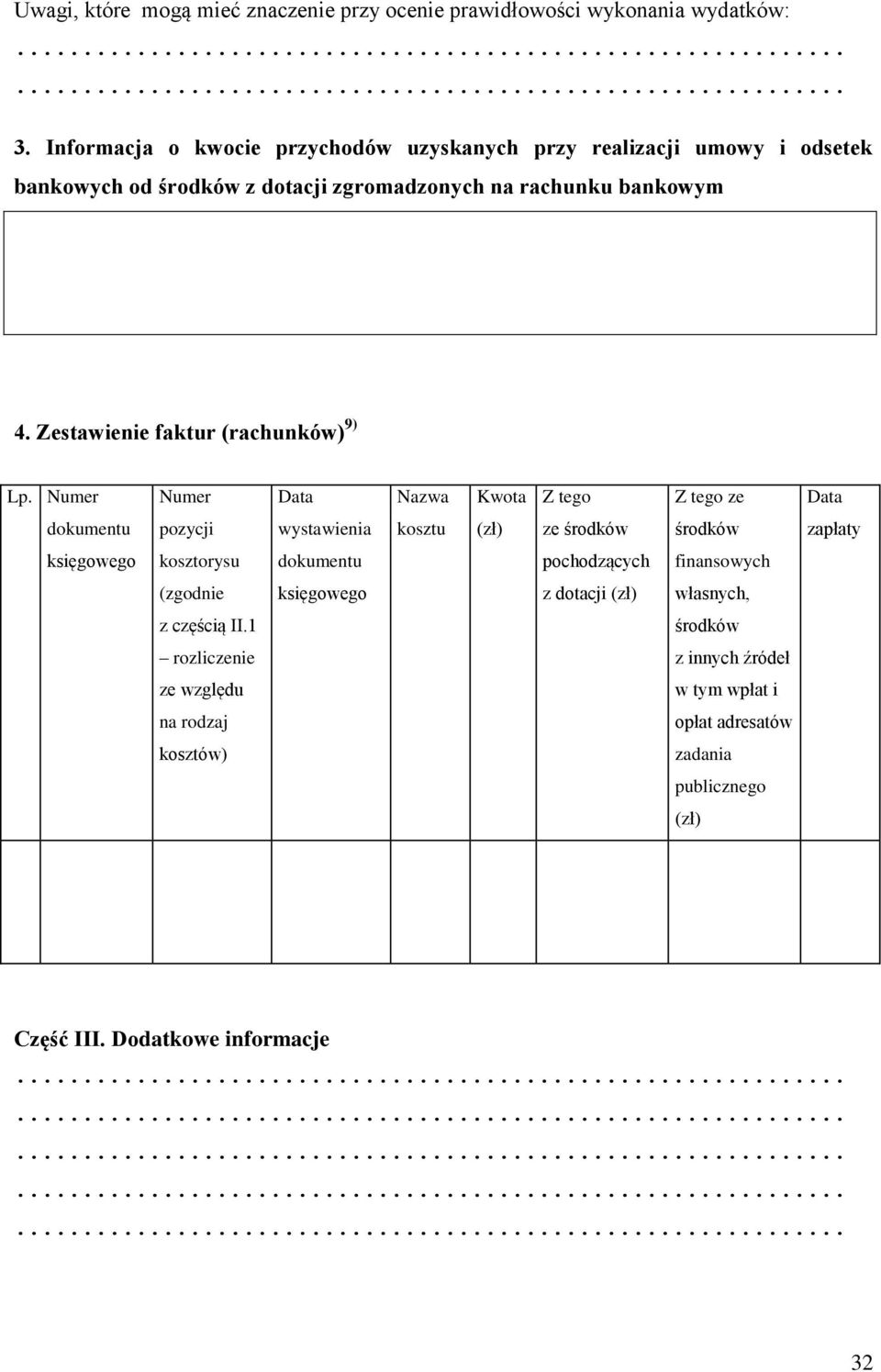 Zestawienie faktur (rachunków) 9) Lp.