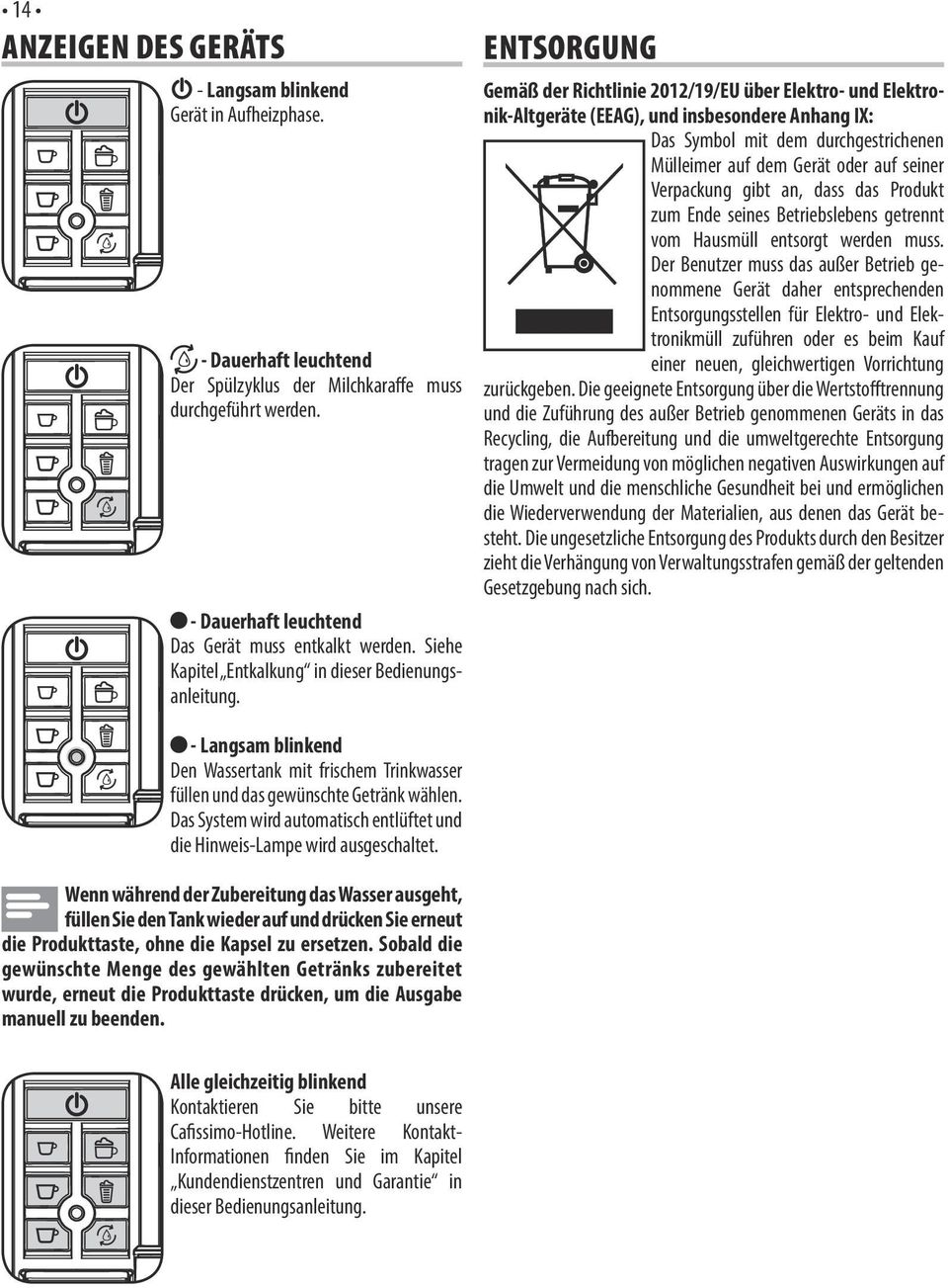 Entsorgung Gemäß der Richtlinie 2012/19/EU über Elektro- und Elektronik-Altgeräte (EEAG), und insbesondere Anhang IX: Das Symbol mit dem durchgestrichenen Mülleimer auf dem Gerät oder auf seiner