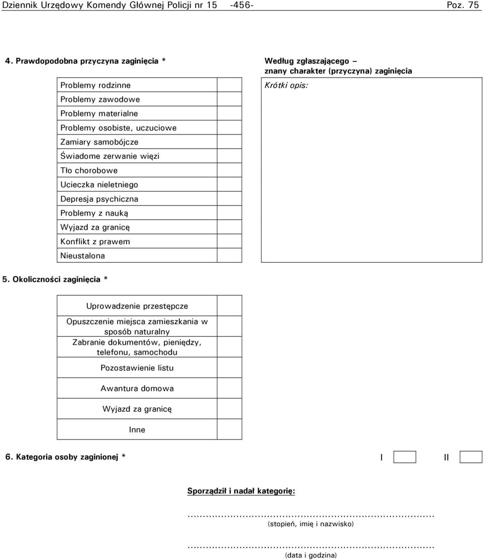 uczuciowe Zamiary samobójcze Świadome zerwanie więzi Tło chorobowe Ucieczka nieletniego Depresja psychiczna Problemy z nauką Wyjazd za granicę Konflikt z prawem Nieustalona 5.