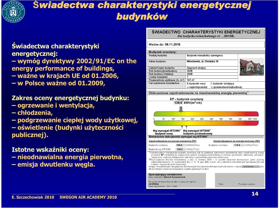 2009, Zakres oceny energetycznej budynku: ogrzewanie i wentylacja, chłodzenia, podgrzewanie ciepłej wody