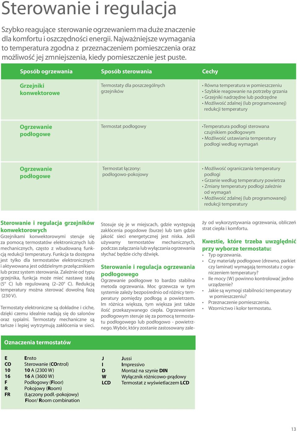 Sposób ogrzewania Sposób sterowania Cechy Grzejniki konwektorowe Termostaty dla poszczególnych grzejników Równa temperatura w pomieszczeniu Szybkie reagowanie na potrzeby grzania Grzejniki nadrzędne