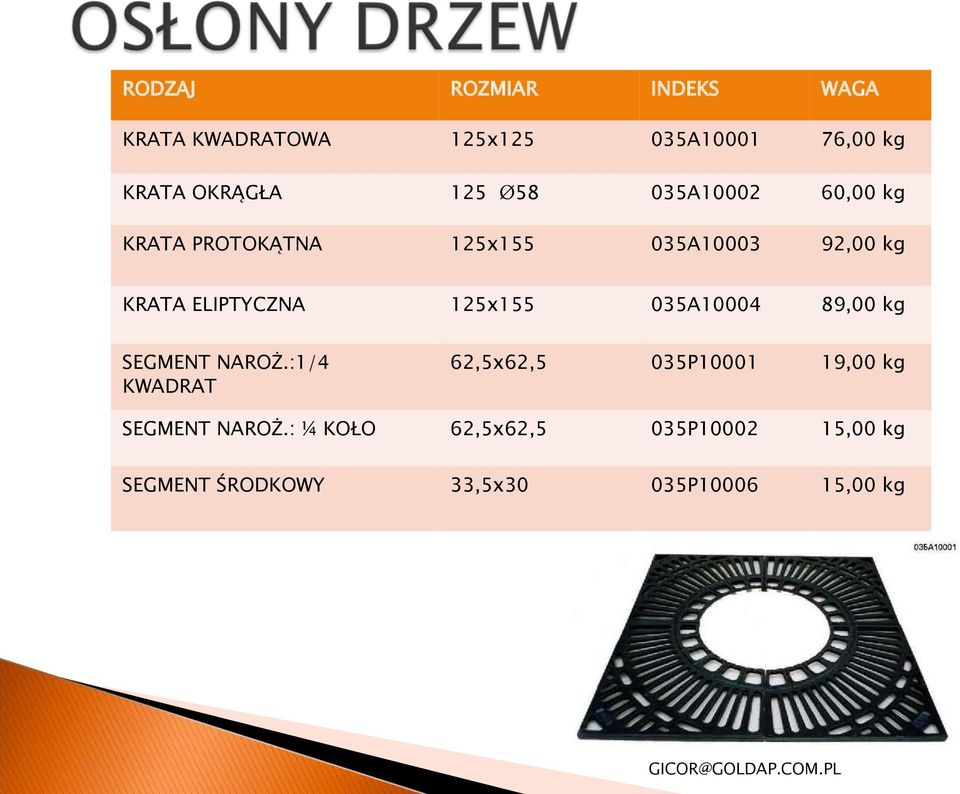 125x155 035A10004 89,00 kg SEGMENT NAROŻ.