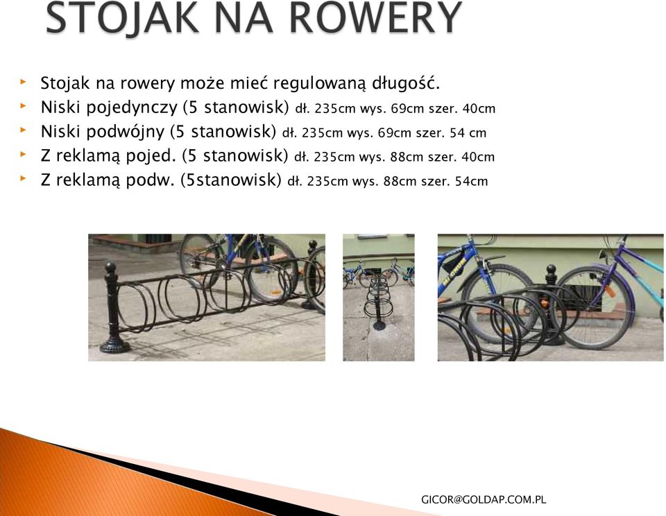 40cm Niski podwójny (5 stanowisk) dł. 235cm wys. 69cm szer.