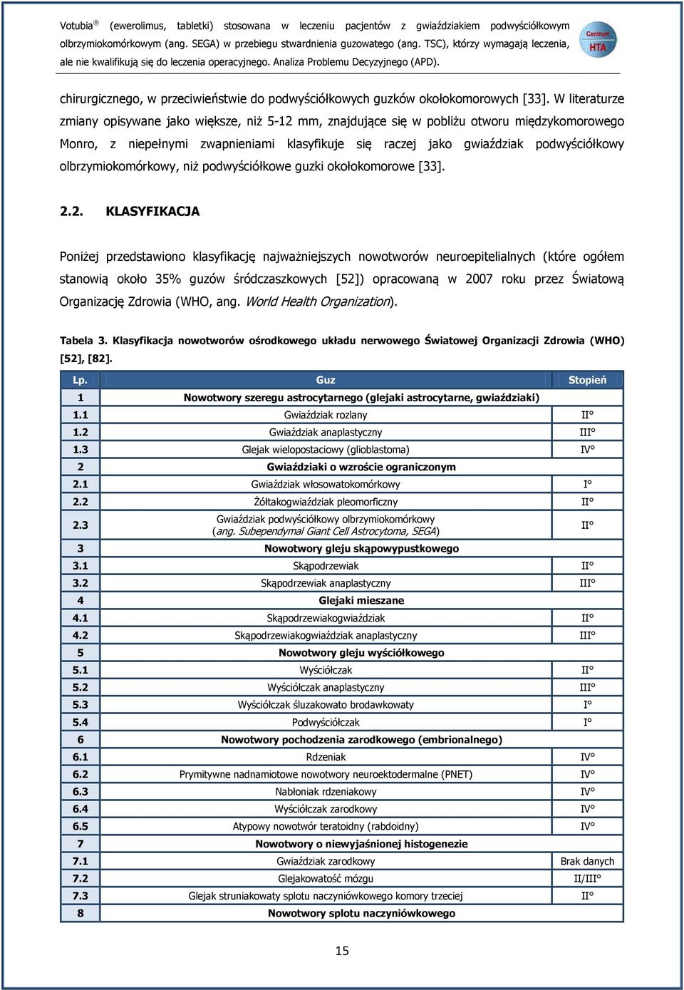 W literaturze zmiany opisywane jako większe, niż 5-12 mm, znajdujące się w pobliżu otworu międzykomorowego Monro, z niepełnymi zwapnieniami klasyfikuje się raczej jako gwiaździak podwyściółkowy