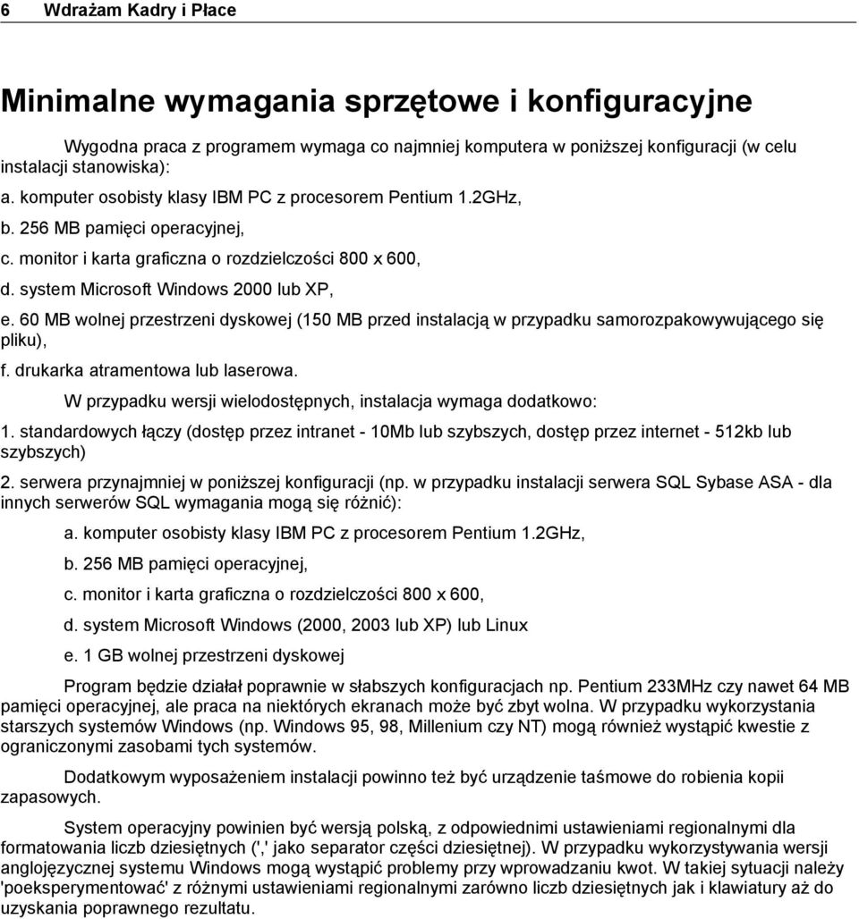 60 MB wolnej przestrzeni dyskowej (150 MB przed instalacją w przypadku samorozpakowywującego się pliku), f. drukarka atramentowa lub laserowa.