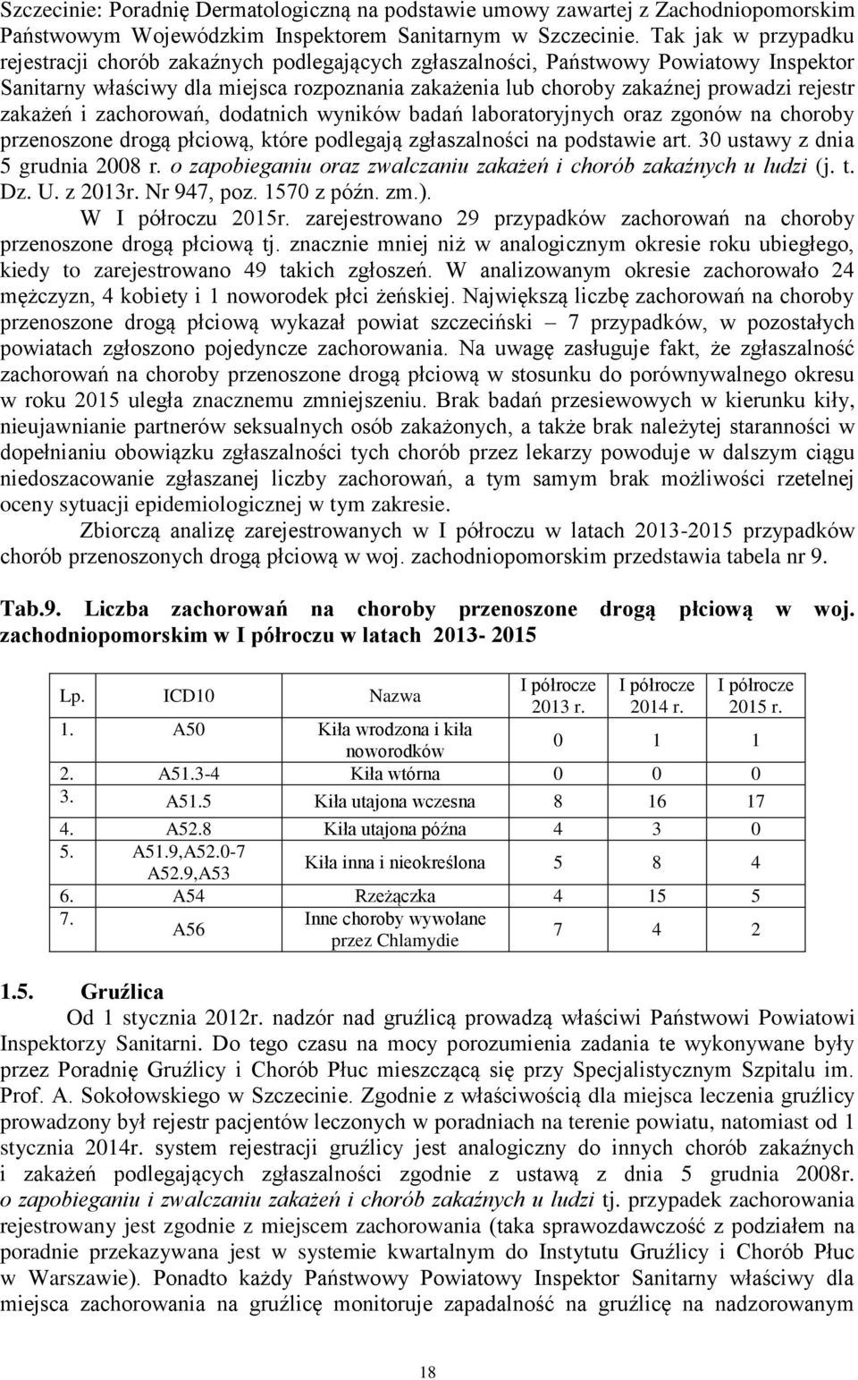 zakażeń i zachorowań, dodatnich wyników badań laboratoryjnych oraz zgonów na choroby przenoszone drogą płciową, które podlegają zgłaszalności na podstawie art. 30 ustawy z dnia 5 grudnia 2008 r.