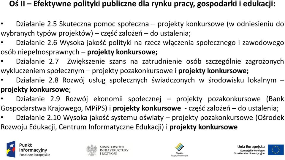 6 Wysoka jakość polityki na rzecz włączenia społecznego i zawodowego osób niepełnosprawnych projekty konkursowe; Działanie 2.