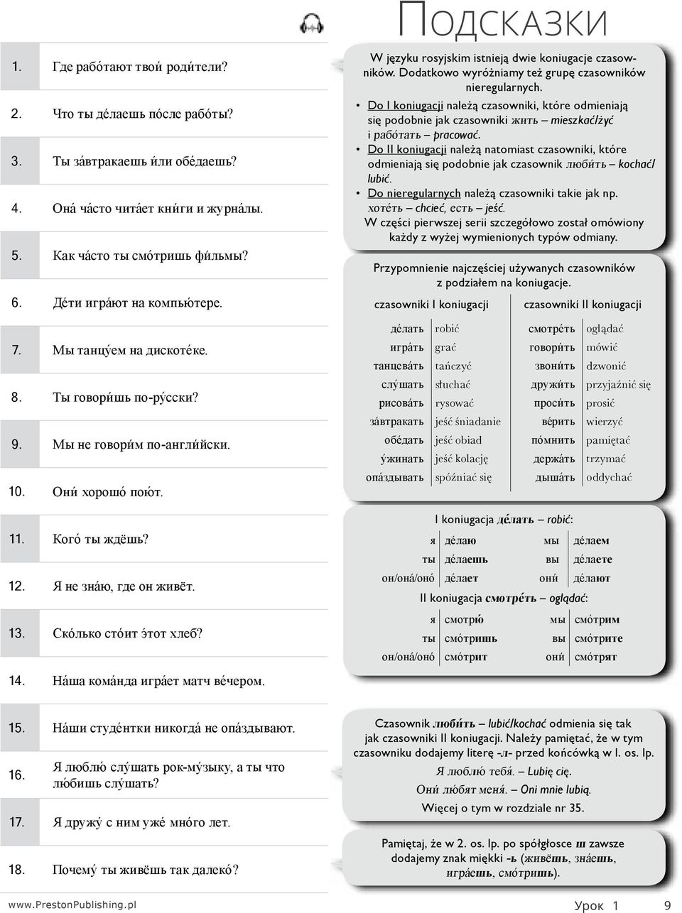 Do I koniugacji należą czasowniki, które odmieniają się podobnie jak czasowniki жить mieszkać/żyć i рабо тать pracować.