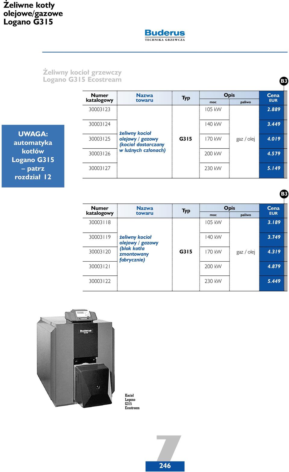 cz onach) G315 170 kw 200 kw 230 kw gaz / olej 4.019 4.579 5.149 B3 30003118 moc 105 kw paliwo 3.