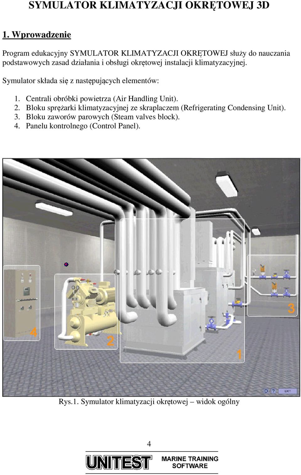 okrętowej instalacji klimatyzacyjnej. Symulator składa się z następujących elementów: 1.