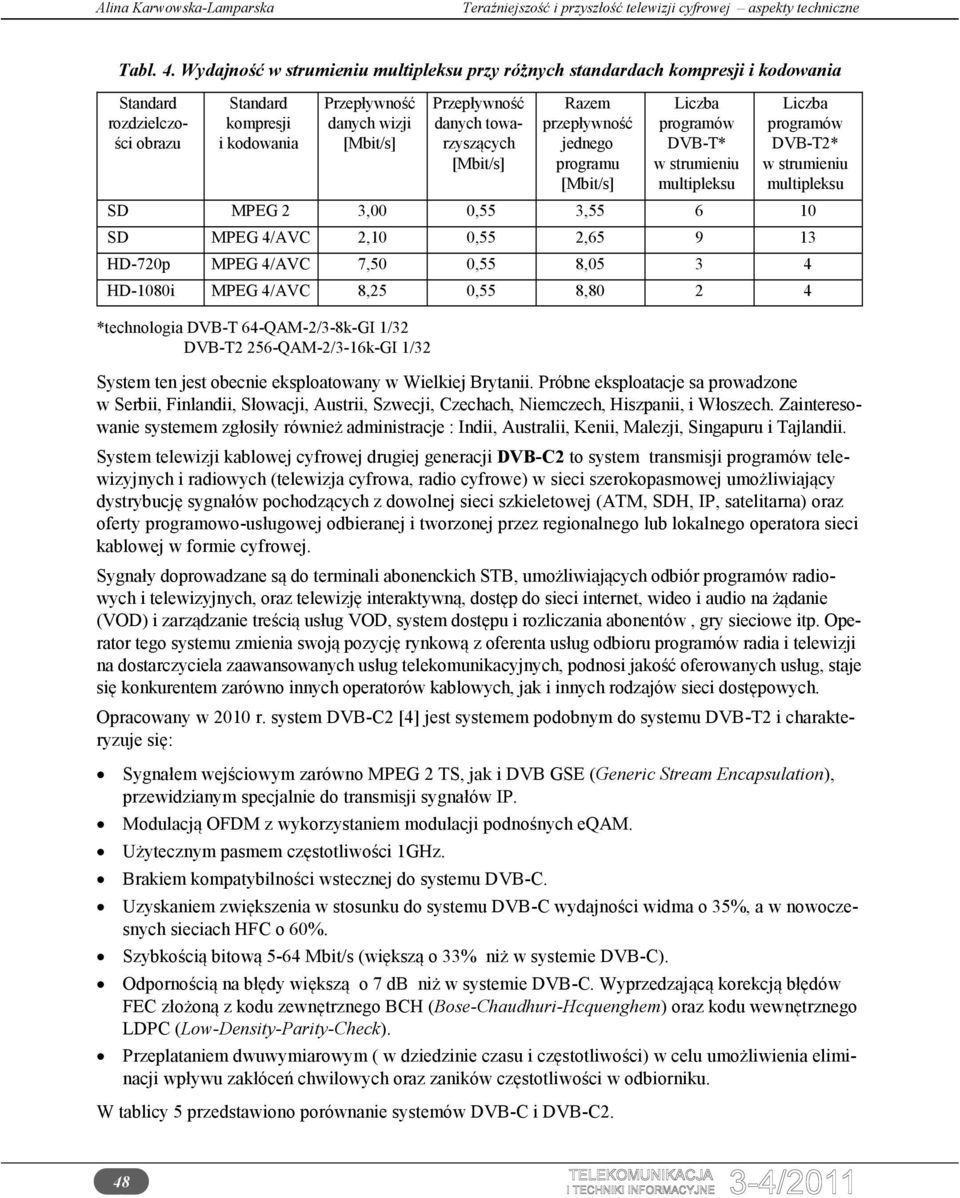 64-QAM-2/3-8k-GI 1/32 DVB-T2 256-QAM-2/3-16k-GI 1/32 Przepływność danych towarzyszących [Mbit/s] Razem przepływność jednego programu [Mbit/s] System ten jest obecnie eksploatowany w Wielkiej Brytanii.