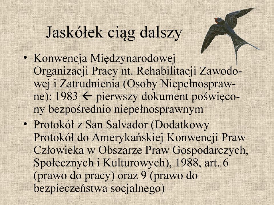 bezpośrednio niepełnosprawnym Protokół z San Salvador (Dodatkowy Protokół do Amerykańskiej Konwencji