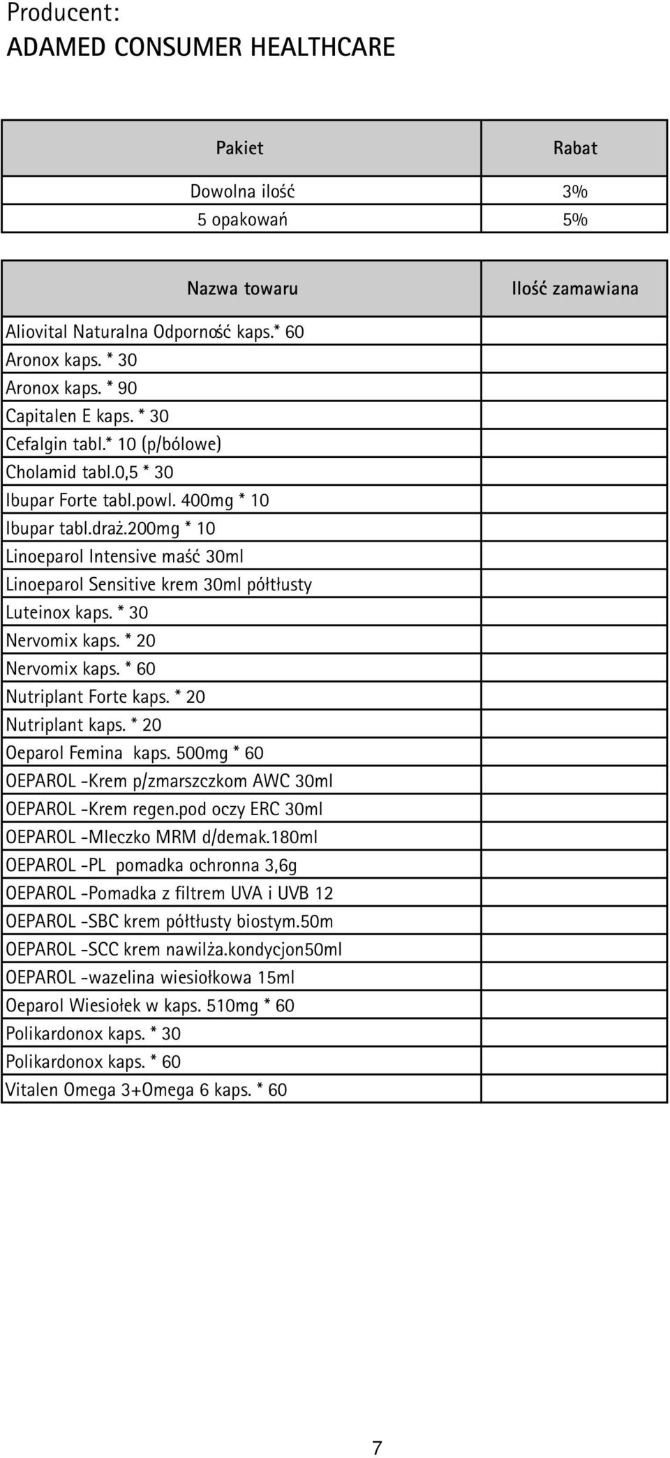 * 30 Nervomix kaps. * 20 Nervomix kaps. * 60 Nutriplant Forte kaps. * 20 Nutriplant kaps. * 20 Oeparol Femina kaps. 500mg * 60 OEPAROL -Krem p/zmarszczkom AWC 30ml OEPAROL -Krem regen.