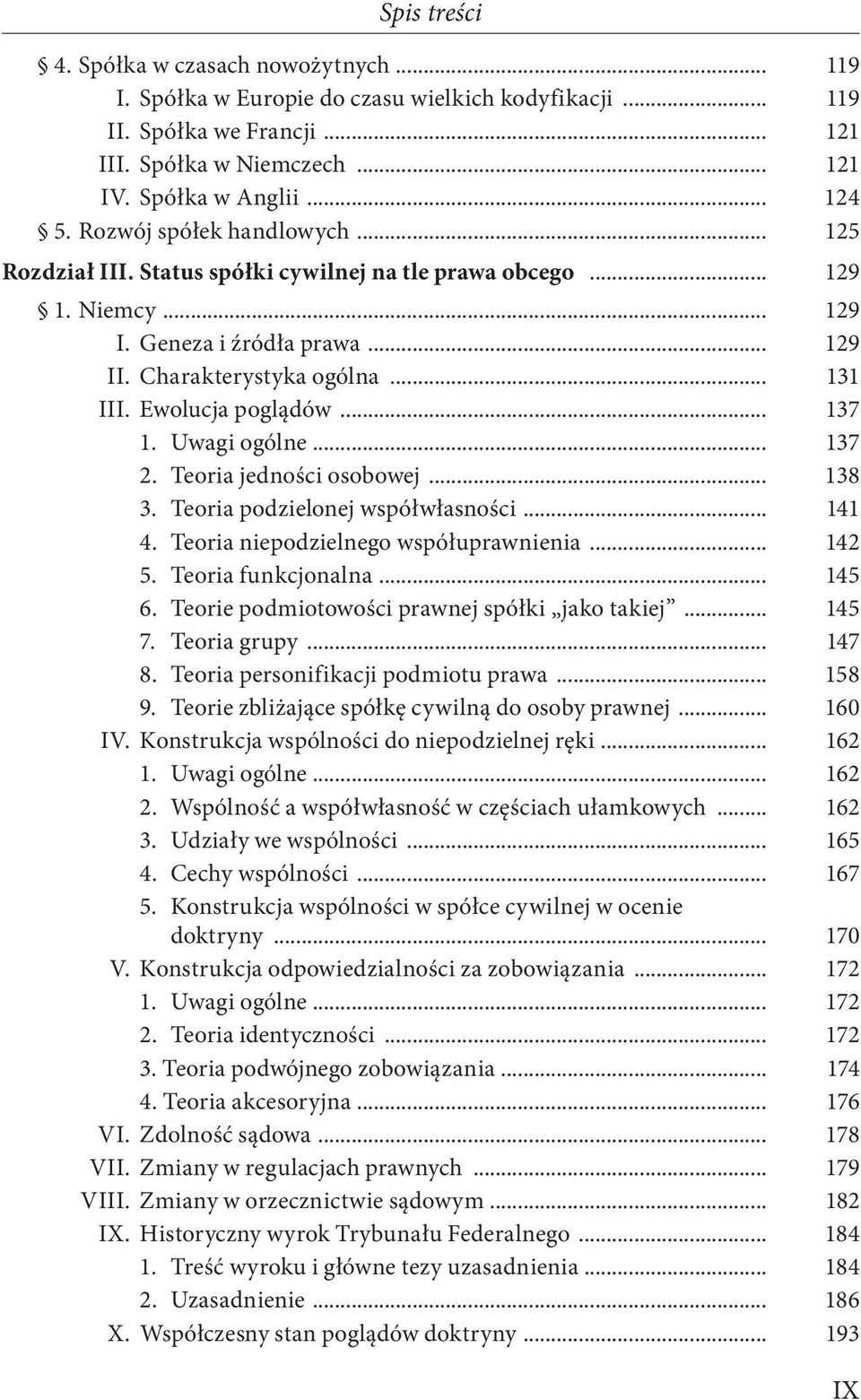 Ewolucja poglądów... 137 1. Uwagi ogólne... 137 2. Teoria jedności osobowej... 138 3. Teoria podzielonej współwłasności... 141 4. Teoria niepodzielnego współuprawnienia... 142 5. Teoria funkcjonalna.