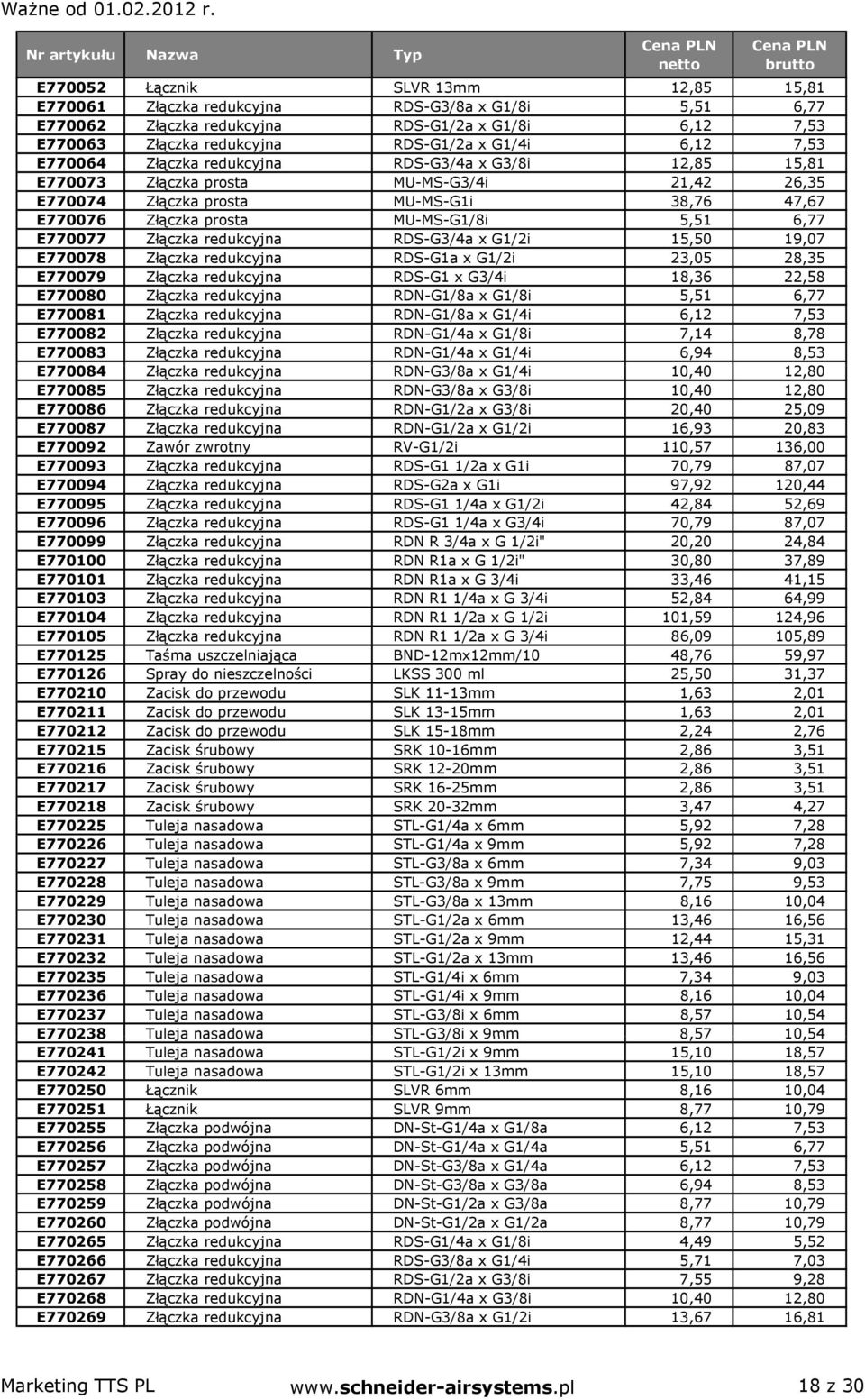 6,77 E770077 Złączka redukcyjna RDS-G3/4a x G1/2i 15,50 19,07 E770078 Złączka redukcyjna RDS-G1a x G1/2i 23,05 28,35 E770079 Złączka redukcyjna RDS-G1 x G3/4i 18,36 22,58 E770080 Złączka redukcyjna