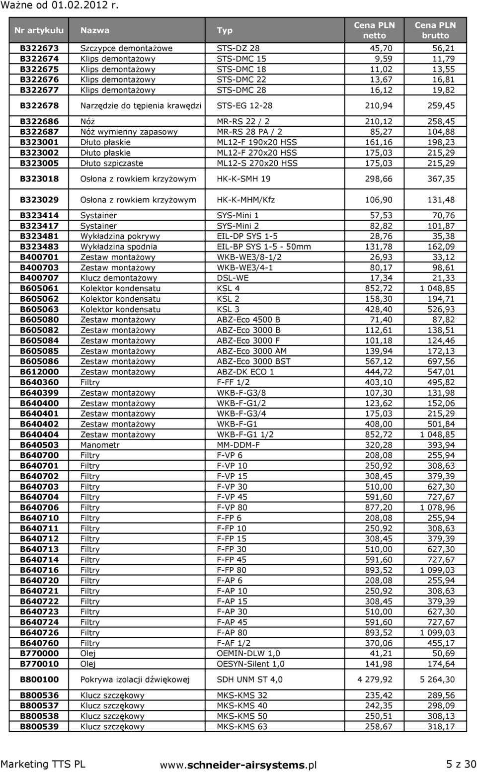 / 2 85,27 104,88 B323001 Dłuto płaskie ML12-F 190x20 HSS 161,16 198,23 B323002 Dłuto płaskie ML12-F 270x20 HSS 175,03 215,29 B323005 Dłuto szpiczaste ML12-S 270x20 HSS 175,03 215,29 B323018 Osłona z