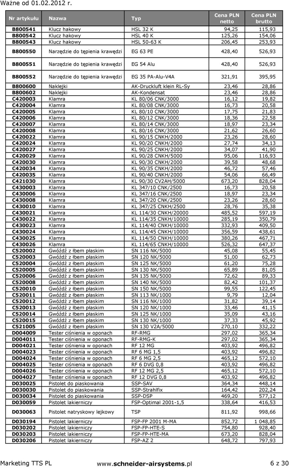 Naklejki AK-Kondensat 23,46 28,86 C420003 Klamra KL 80/06 CNK/3000 16,12 19,82 C420004 Klamra KL 80/08 CNK/3000 16,73 20,58 C420005 Klamra KL 80/10 CNK/3000 17,75 21,83 C420006 Klamra KL 80/12