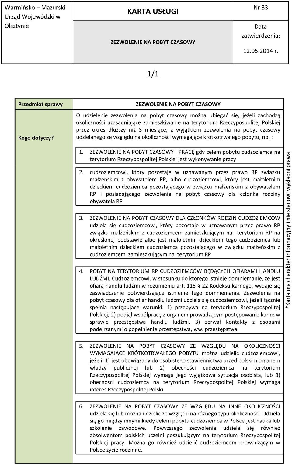 wyjątkiem zezwolenia na pobyt czasowy udzielanego ze względu na okoliczności wymagające krótkotrwałego pobytu, np. : 1.