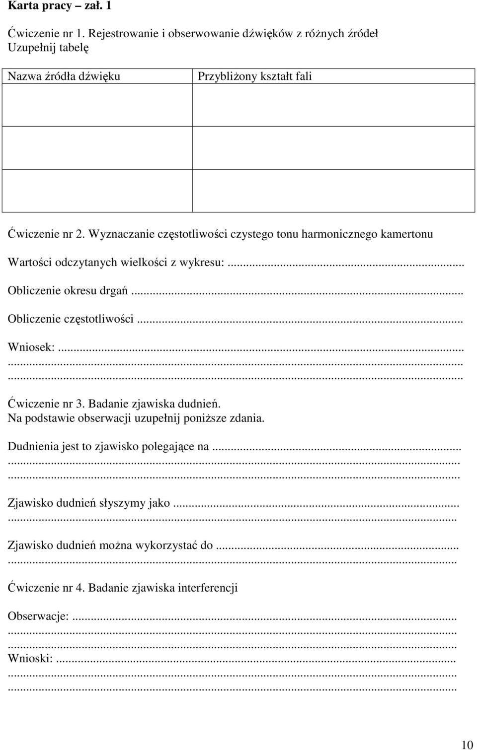 Wyznaczanie częstotliwości czystego tonu harmonicznego kamertonu Wartości odczytanych wielkości z wykresu:... Obliczenie okresu drgań... Obliczenie częstotliwości.