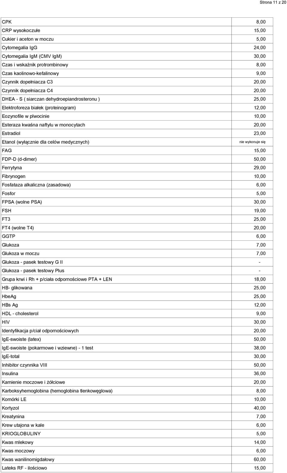 naftylu w monocytach 20,00 Estradiol 23,00 Etanol (wyłącznie dla celów medycznych) nie wykonuje się FAG 15,00 FDP-D (d-dimer) 50,00 Ferrytyna 29,00 Fibrynogen 10,00 Fosfataza alkaliczna (zasadowa)