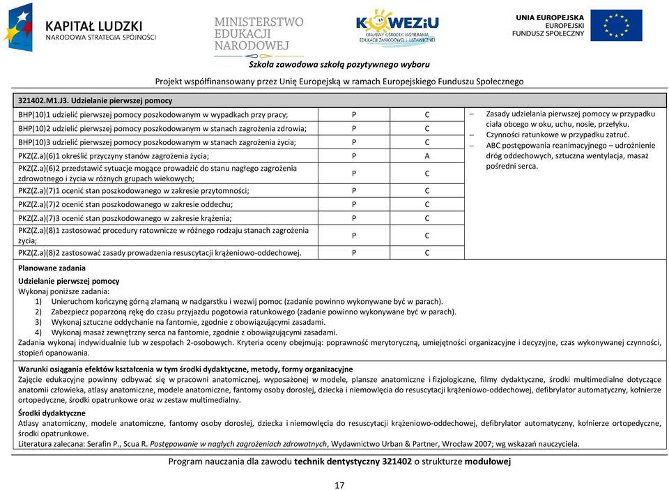 poszkodowanym w wypadkach przy pracy; Zasady udzielania pierwszej pomocy w przypadku ciała obcego w oku, uchu, nosie, przełyku.