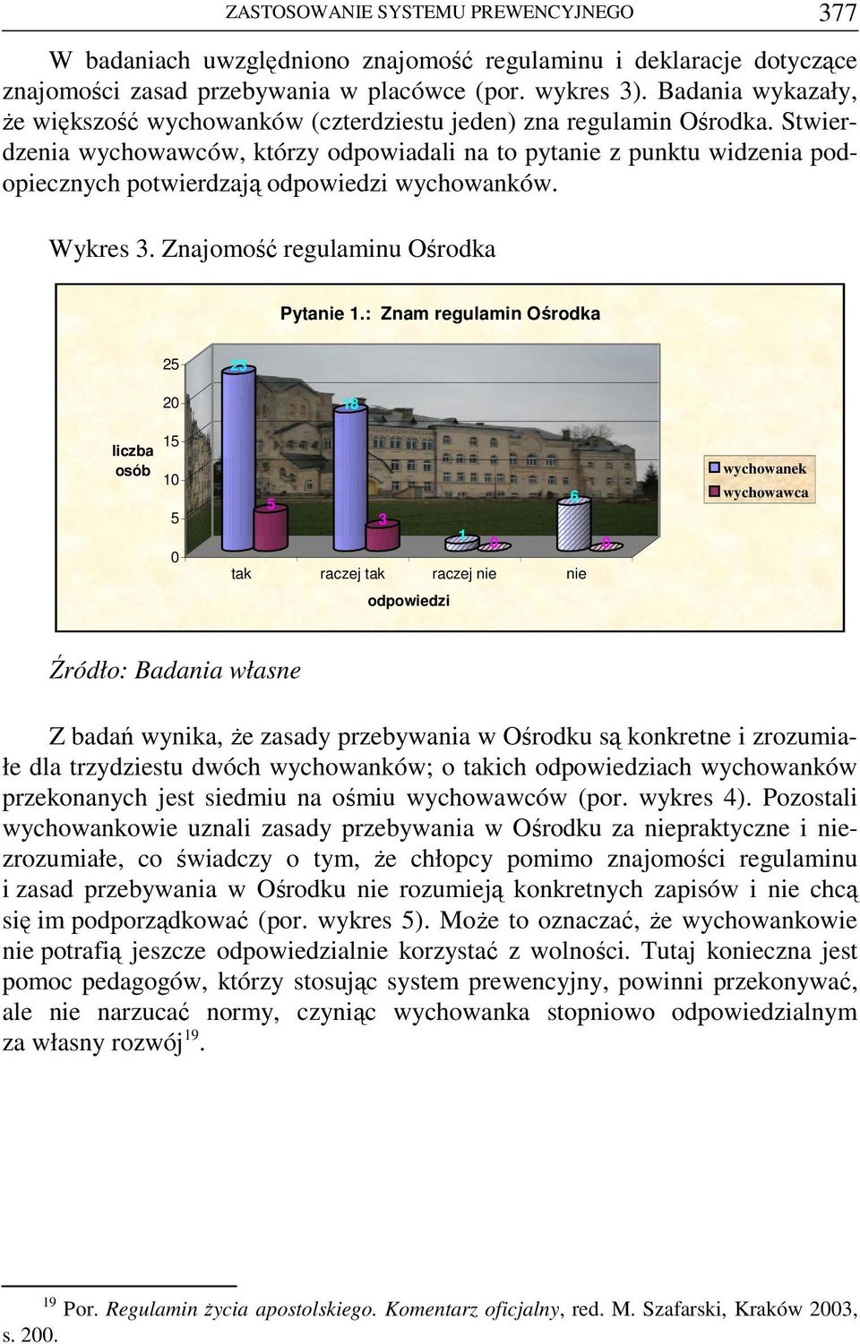 Stwierdzenia wychowawców, którzy odpowiadali na to pytanie z punktu widzenia podopiecznych potwierdzają wychowanków. Wykres 3. Znajomość regulaminu Ośrodka Pytanie 1.