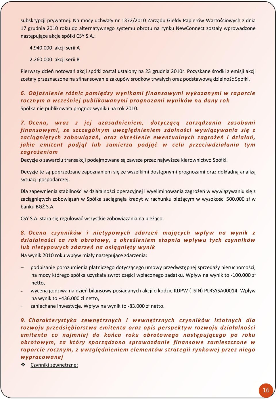 A.: 4.940.000 akcji serii A 2.260.000 akcji serii B Pierwszy dzień notowań akcji spółki został ustalony na 23 grudnia 2010r.