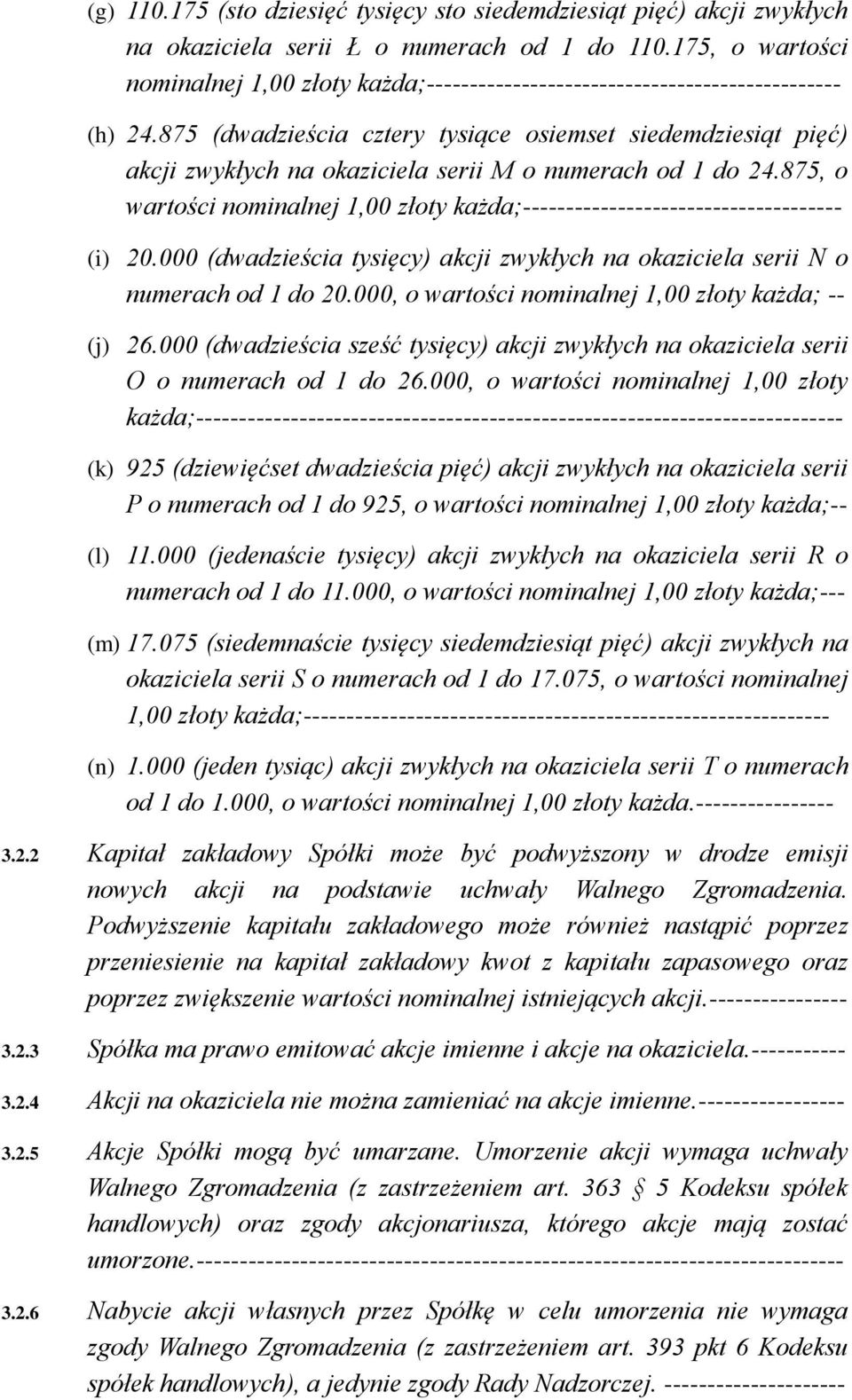 875 (dwadzieścia cztery tysiące osiemset siedemdziesiąt pięć) akcji zwykłych na okaziciela serii M o numerach od 1 do 24.