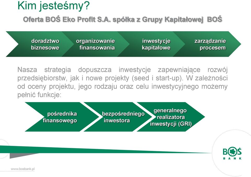 procesem Nasza strategia dopuszcza inwestycje zapewniające rozwój przedsiębiorstw, jak i nowe projekty (seed i