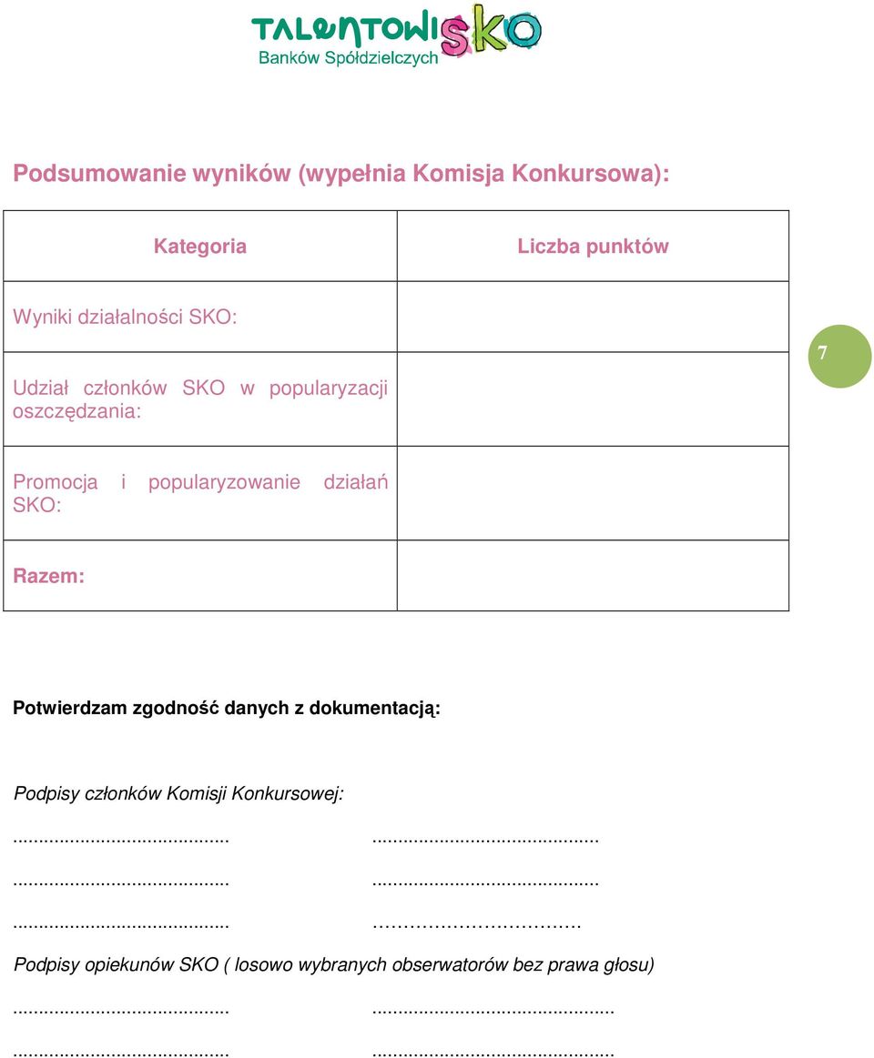 popularyzowanie działań SKO: Razem: Potwierdzam zgodność danych z dokumentacją: Podpisy