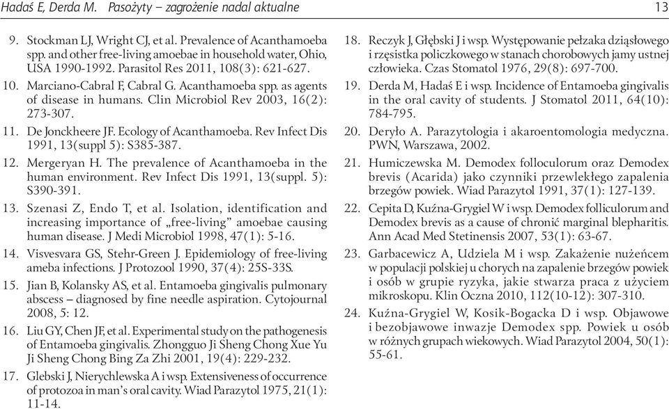 Ecology of Acanthamoeba. Rev Infect Dis 1991, 13(suppl 5): S385-387. 12. Mergeryan H. The prevalence of Acanthamoeba in the human environment. Rev Infect Dis 1991, 13(suppl. 5): S390-391. 13. Szenasi Z, Endo T, et al.