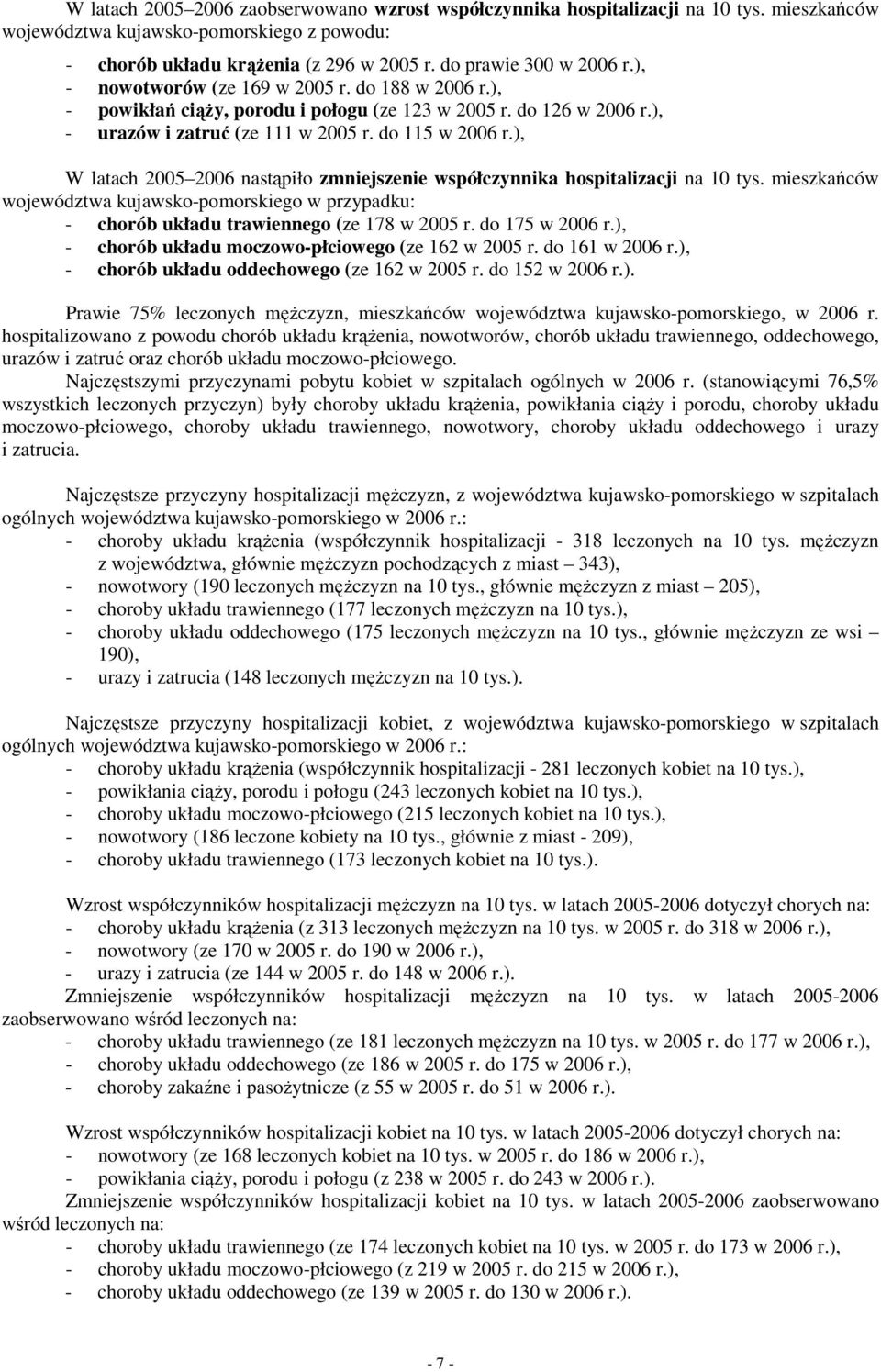 ), W latach nastąpiło zmniejszenie współczynnika hospitalizacji na 10 tys. mieszkańców województwa kujawsko-pomorskiego w przypadku: - chorób układu trawiennego (ze 178 w r. do 175 w r.