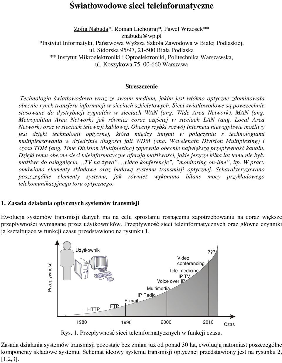 Koszykowa 75, 00-660 Warszawa Streszczenie Technologia światłowodowa wraz ze swoim medium, jakim jest włókno zdominowała obecnie rynek transferu informacji w sieciach szkieletowych.