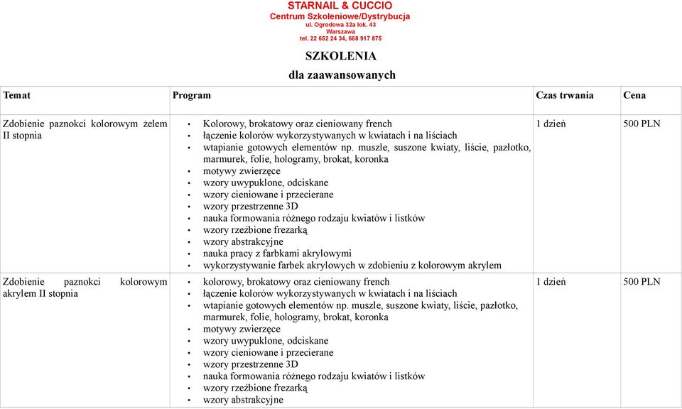 brokatowy oraz cieniowany french łączenie kolorów wykorzystywanych w kwiatach i na liściach wtapianie gotowych elementów np.