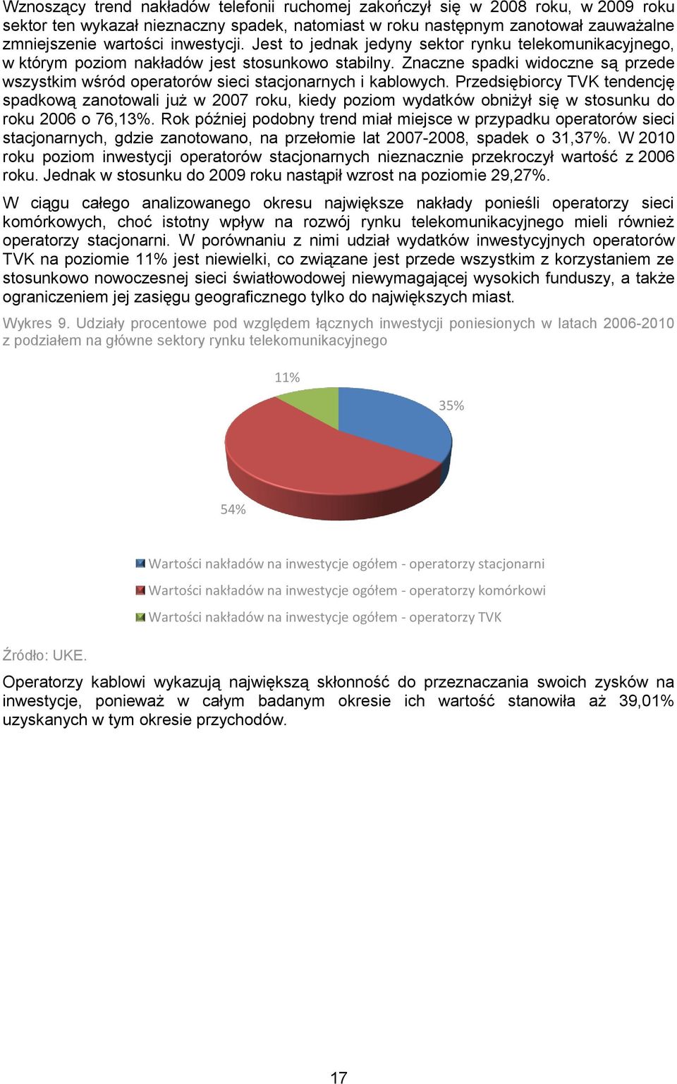 Znaczne spadki widoczne są przede wszystkim wśród operatorów sieci stacjonarnych i kablowych.