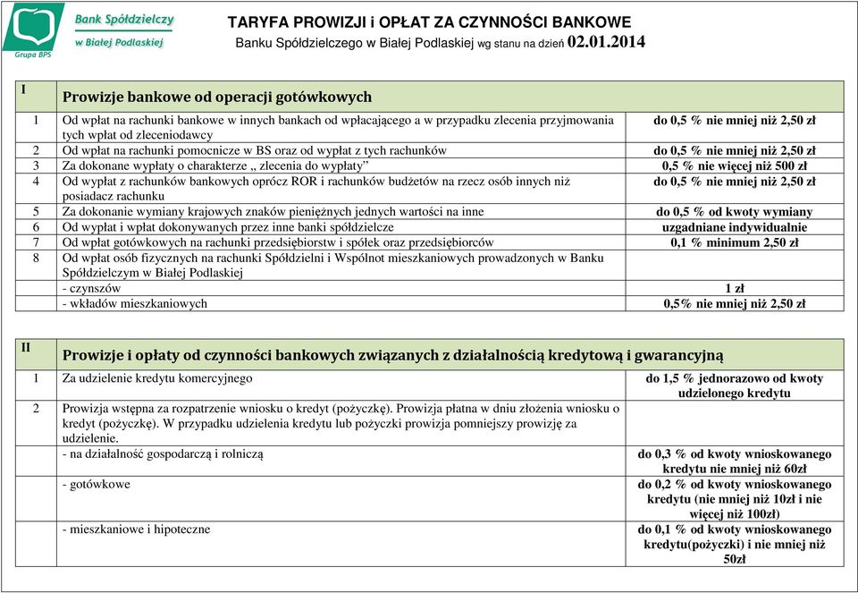 bankowych oprócz ROR i rachunków budżetów na rzecz osób innych niż do 0,5 % nie mniej niż 2,5 posiadacz rachunku 5 Za dokonanie wymiany krajowych znaków pieniężnych jednych wartości na inne do 0,5 %