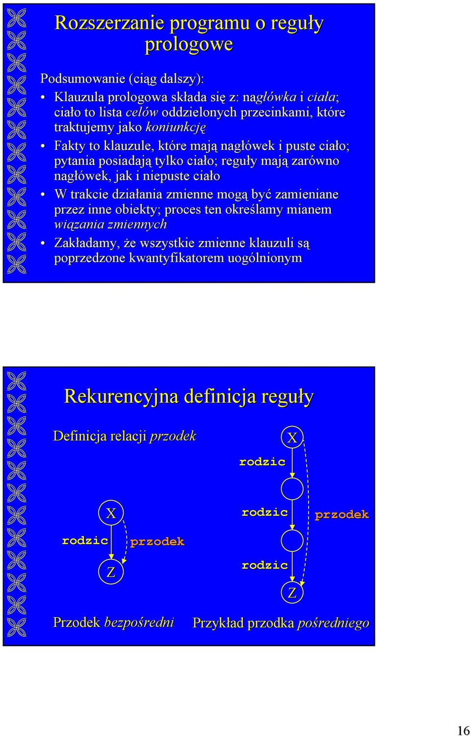 działania zmienne mogą być zamieniane przez inne obiekty; proces ten określamy mianem wiązania zmiennych Zakładamy, Ŝe wszystkie zmienne klauzuli są