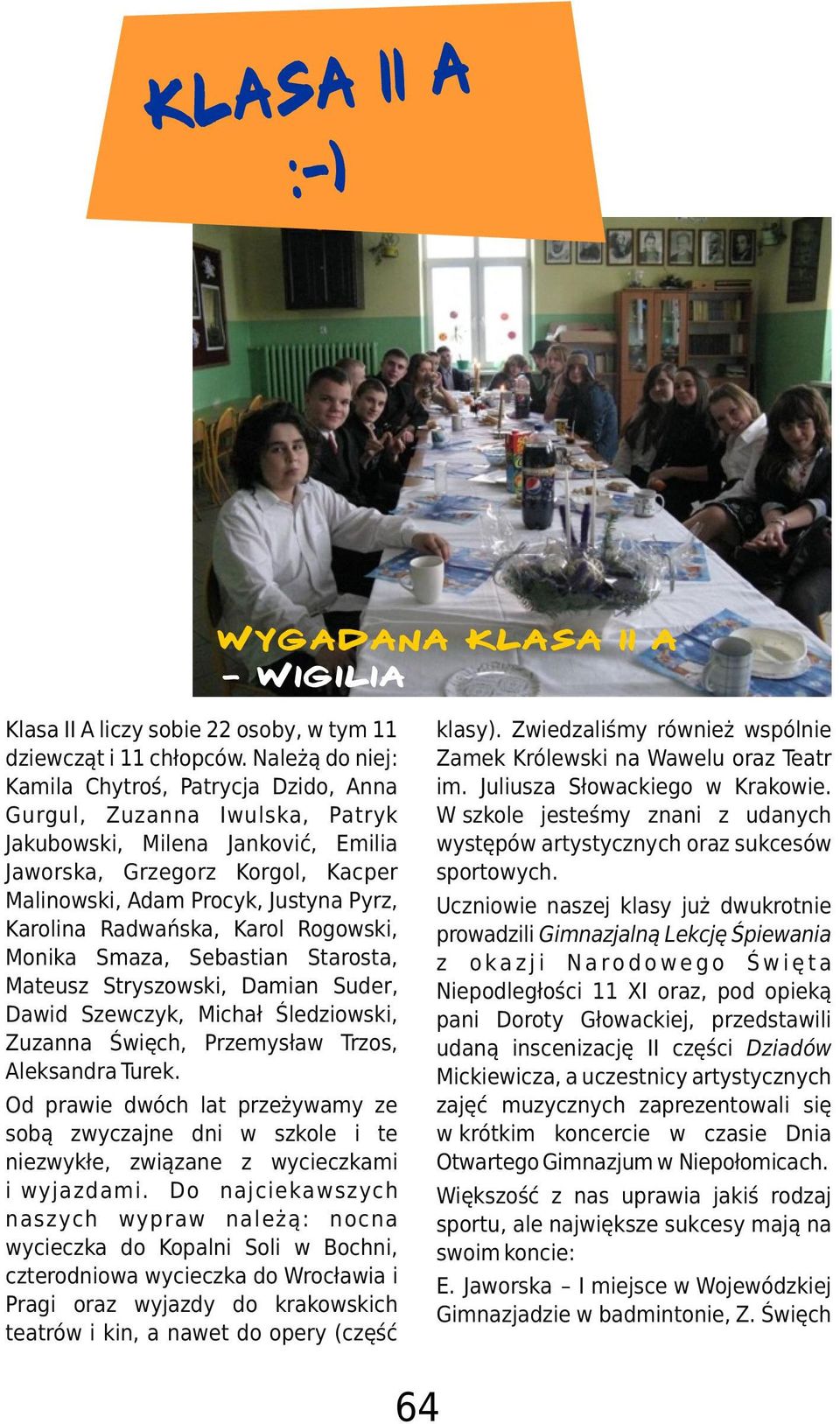 Karolina Radwañska, Karol Rogowski, Monika Smaza, Sebastian Starosta, Mateusz Stryszowski, Damian Suder, Dawid Szewczyk, Micha³ Œledziowski, Zuzanna Œwiêch, Przemys³aw Trzos, Aleksandra Turek.