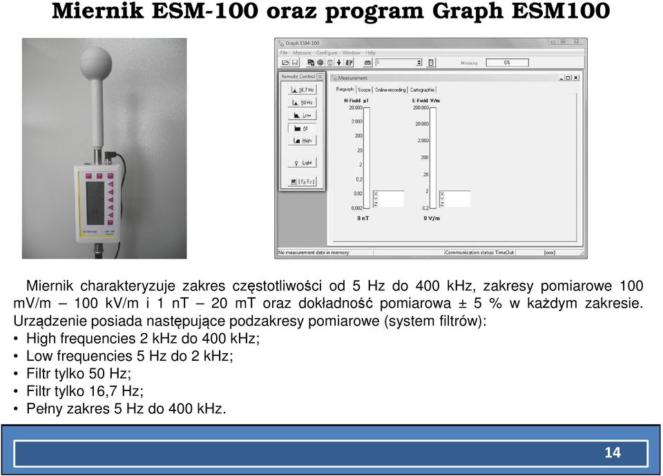 Urządzenie posiada następujące podzakresy pomiarowe (system filtrów): High frequencies 2 khz do 400