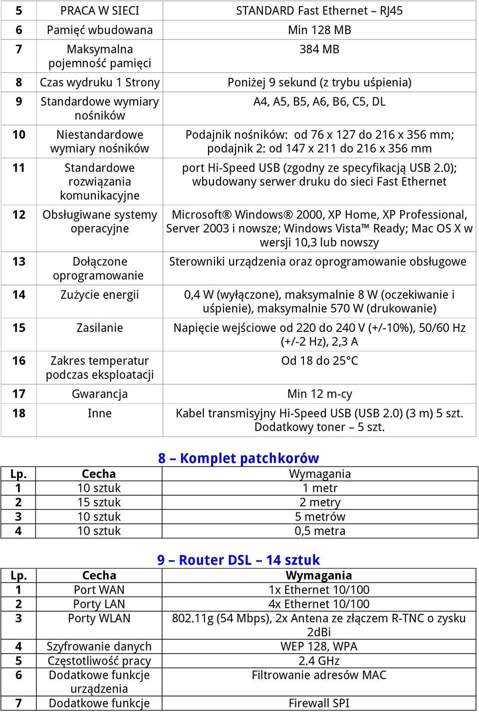 x 127 do 216 x 356 mm; podajnik 2: od 147 x 211 do 216 x 356 mm port Hi-Speed USB (zgodny ze specyfikacją USB 2.