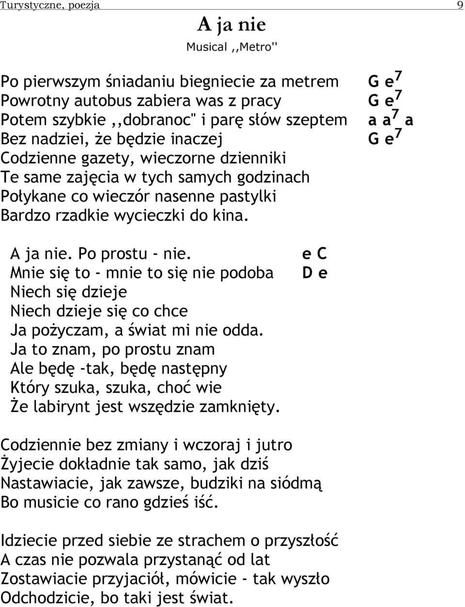 Po prostu - nie. Mnie się to - mnie to się nie podoba Niech się dzieje Niech dzieje się co chce Ja poŝyczam, a świat mi nie odda.