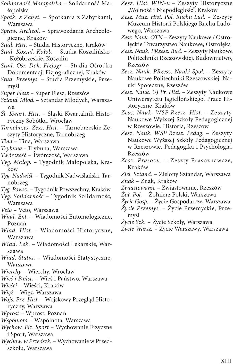 Studia Przemyskie, Przemyśl Super Flesz Super Flesz, Rzeszów Sztand. Młod. Sztandar Młodych, Warszawa Śl. Kwart. Hist.