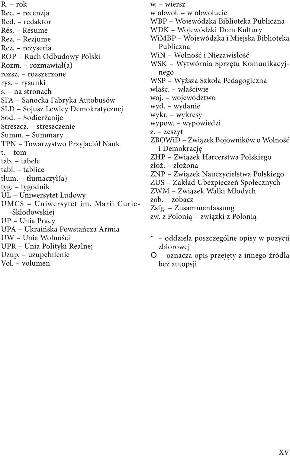 tłumaczył(a) tyg. tygodnik UL Uniwersytet Ludowy UMCS Uniwersytet im. Marii Curie- -Skłodowskiej UP Unia Pracy UPA Ukraińska Powstańcza Armia UW Unia Wolności UPR Unia Polityki Realnej Uzup.