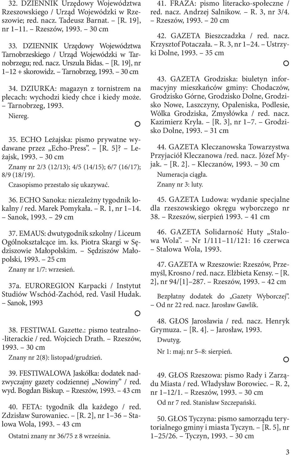 DZIURKA: magazyn z tornistrem na plecach: wychodzi kiedy chce i kiedy może. Tarnobrzeg, 1993. Niereg. 35. ECHO Leżajska: pismo prywatne wydawane przez Echo-Press. [R. 5]? Leżajsk, 1993.